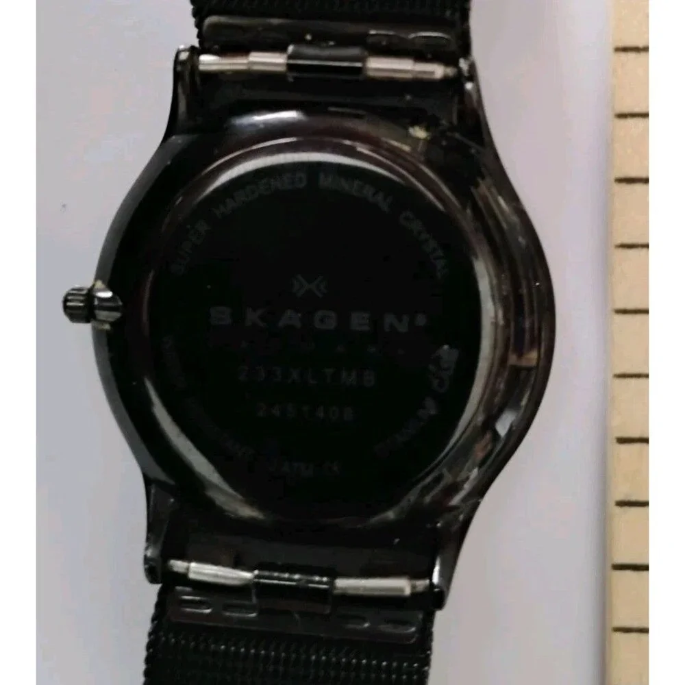 Skagen 233XLTMB Titanium Mens Watch Black Dial Mesh Band Date 24-Hour Ultra Slim